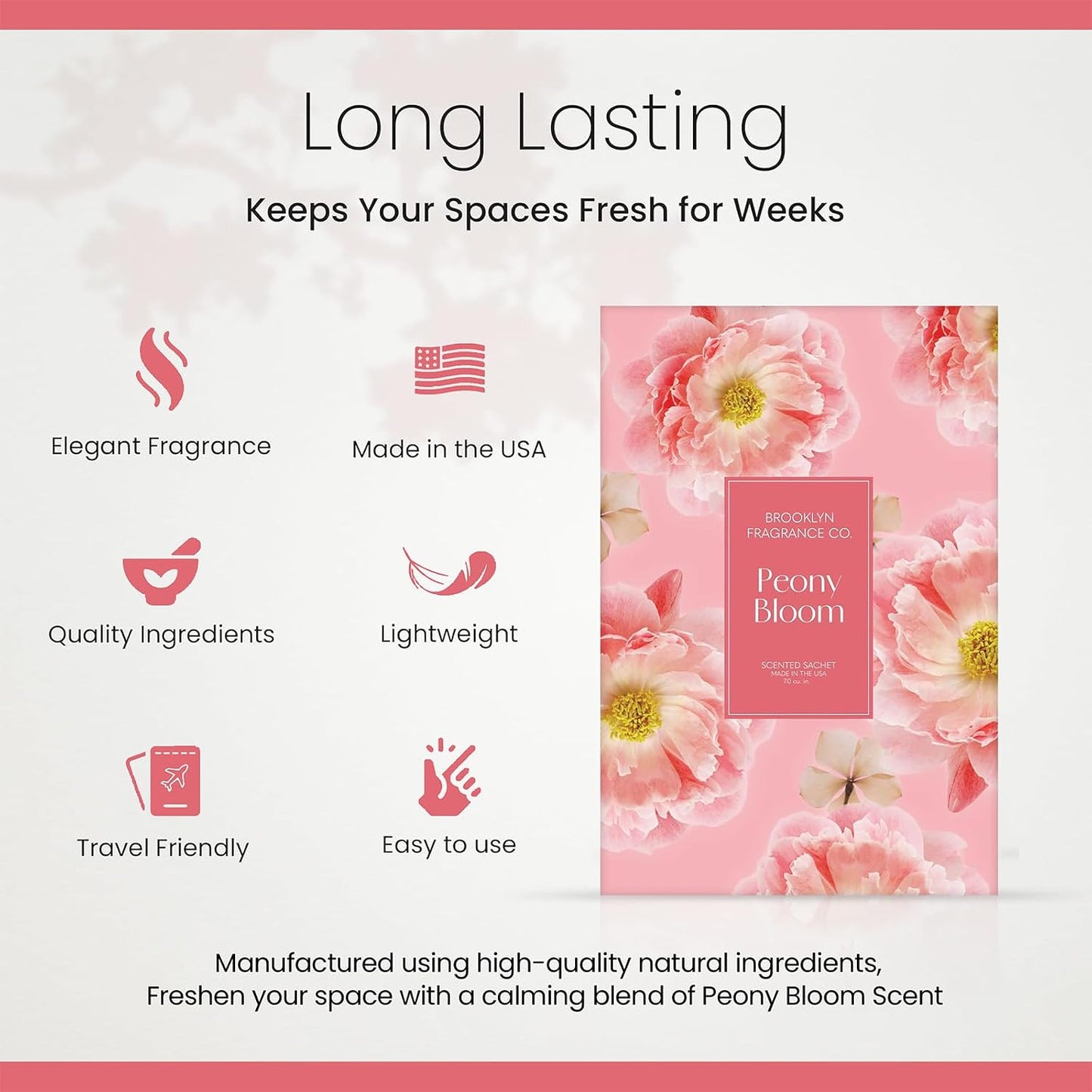 Brooklyn Fragrance Co. Spring Florals Sachet Bags – Peony Bloom Scented Pouches – Perfect Aroma for Drawers, Closets, Cars and Bathrooms – Long-Lasting Fresh Scent Sachets (6- Pack)