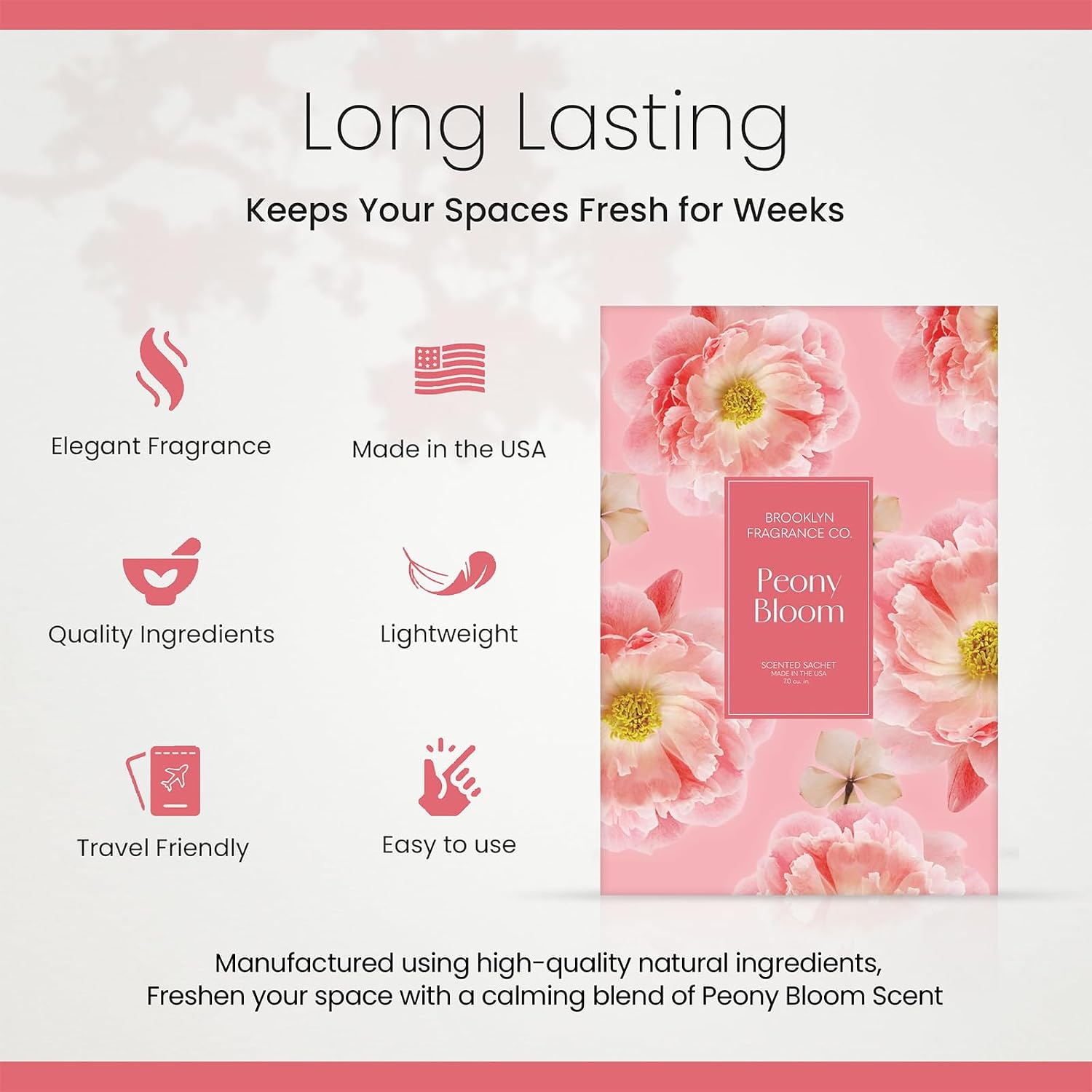 Brooklyn Fragrance Co. Spring Florals Sachet Bags – Peony Bloom Scented Pouches – Perfect Aroma for Drawers, Closets, Cars and Bathrooms – Long-Lasting Fresh Scent Sachets (6- Pack)
