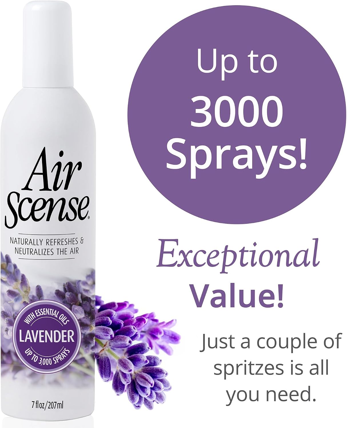 Air Scense Air Freshener Deodorizer Room Spray for Bathroom & Home, Essential Oils, Natural - 7 fl oz (1-Pack) (Lavender)