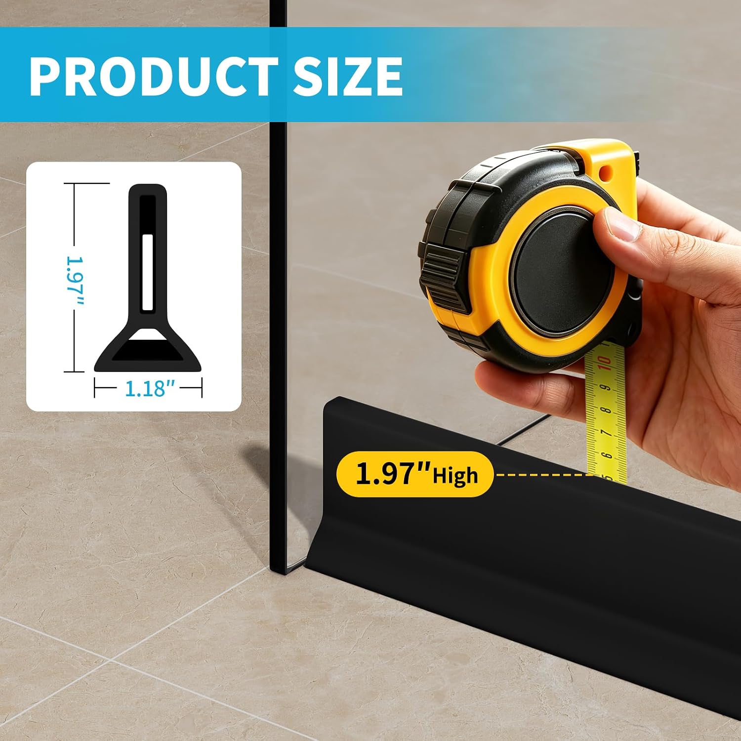 98" Collapsible Shower Threshold Water Dam Shower Water Stopper Barrier Keeps Water Inside Threshold Dry and Wet Separation Suitable for Bathroom Kitchen Sink Bathtub and More