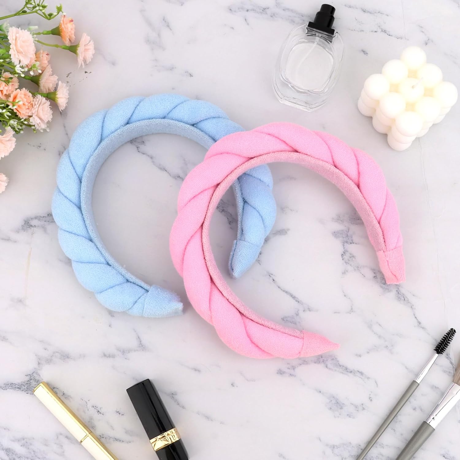 CAVETEE 2 Pcs Spa Headbands for Women, Skincare Hair Band for Women & Girls, Fashion Hair Accessories for Party, Daily Wear (Pink,Blue, one size)
