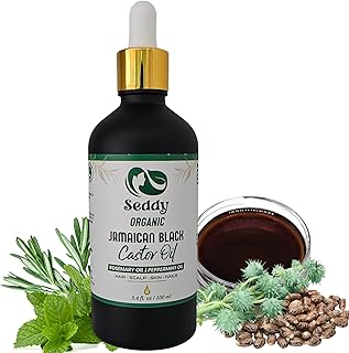 Seddy Organic Jamaican Black Castor Oil with Rosemary & Peppermint – Cold-Pressed, Hexane-Free Hair Growth & Scalp Treatment Oil for Thicker, Stronger Hair, Edges & Beard – 3.4 fl oz