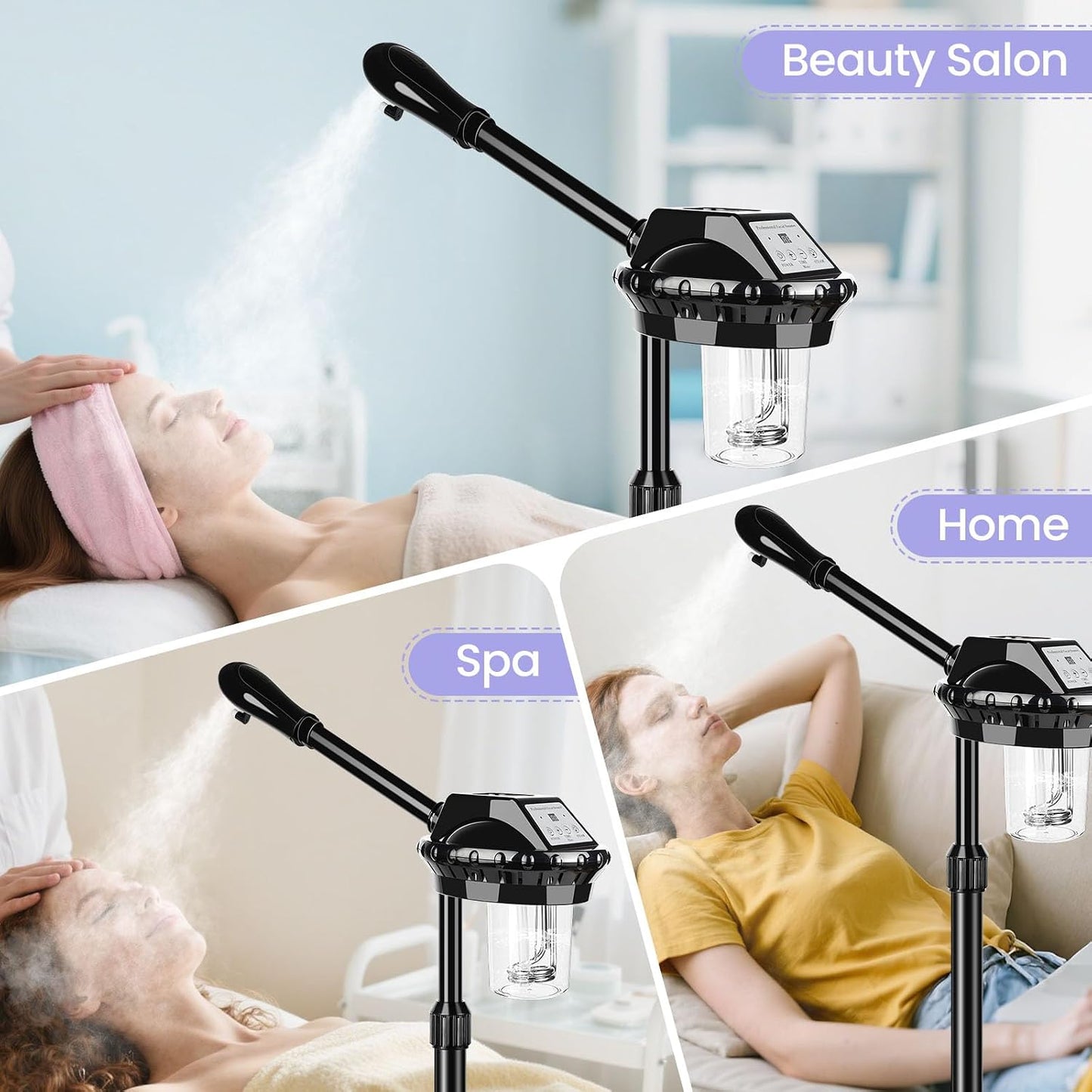 Professional Facial Steamer, Facial Steamer on Wheels with Time Setting & Adjustable Height Stand – Face Steamer for Spa, Salon and at Home Use