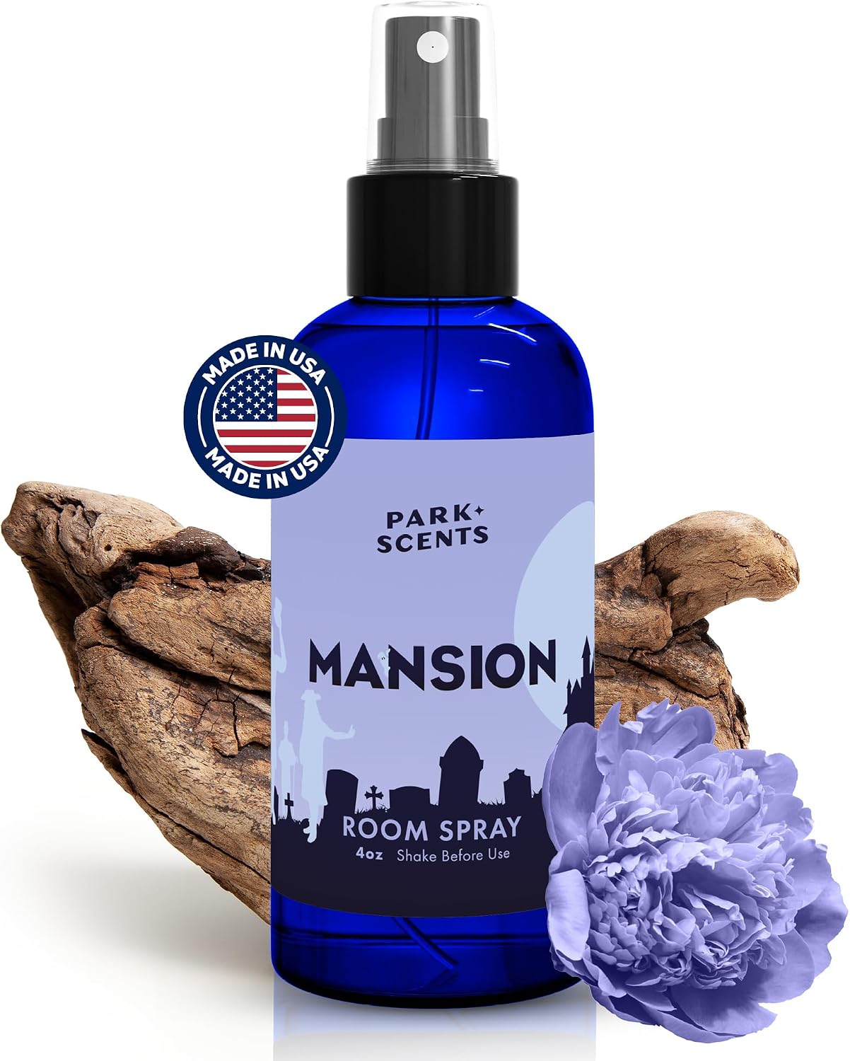 Park Scents Mansion Fragrance Room Spray – Theme Park Scented Air Freshener Spray with Peony, Violet, Plum, Leather, Patchouli, Aged Wood, Amber, Musk, Vanilla – Friend Birthday Gifts for Women (4oz)