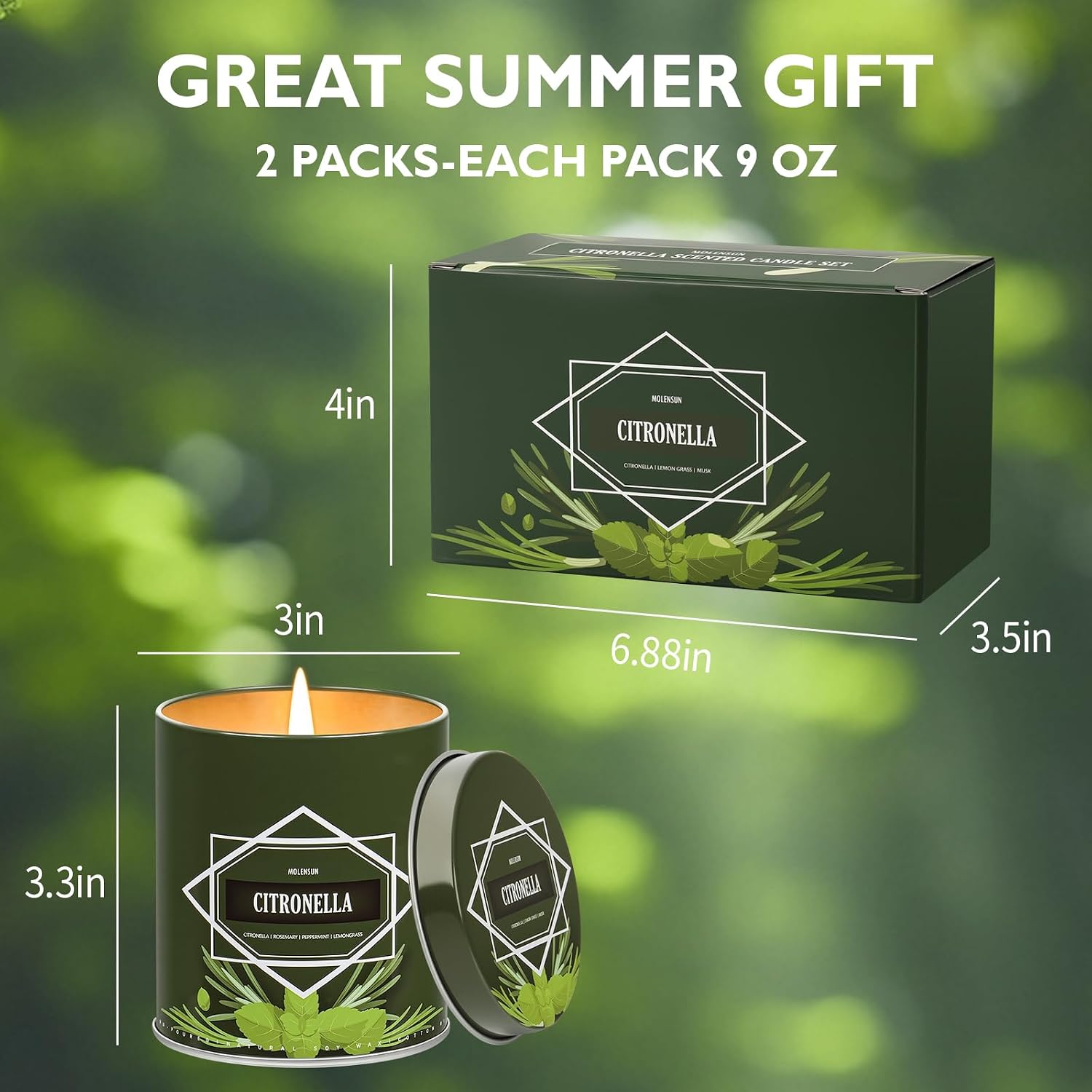 Citronella Candles Outdoor 2-Pack, Total 18oz Citronella Candles for Outside Patio, Camping & Garden, Summer Gifts for Indoor Home Scented, 50-Hour Burn Time, 9 Ounce Each