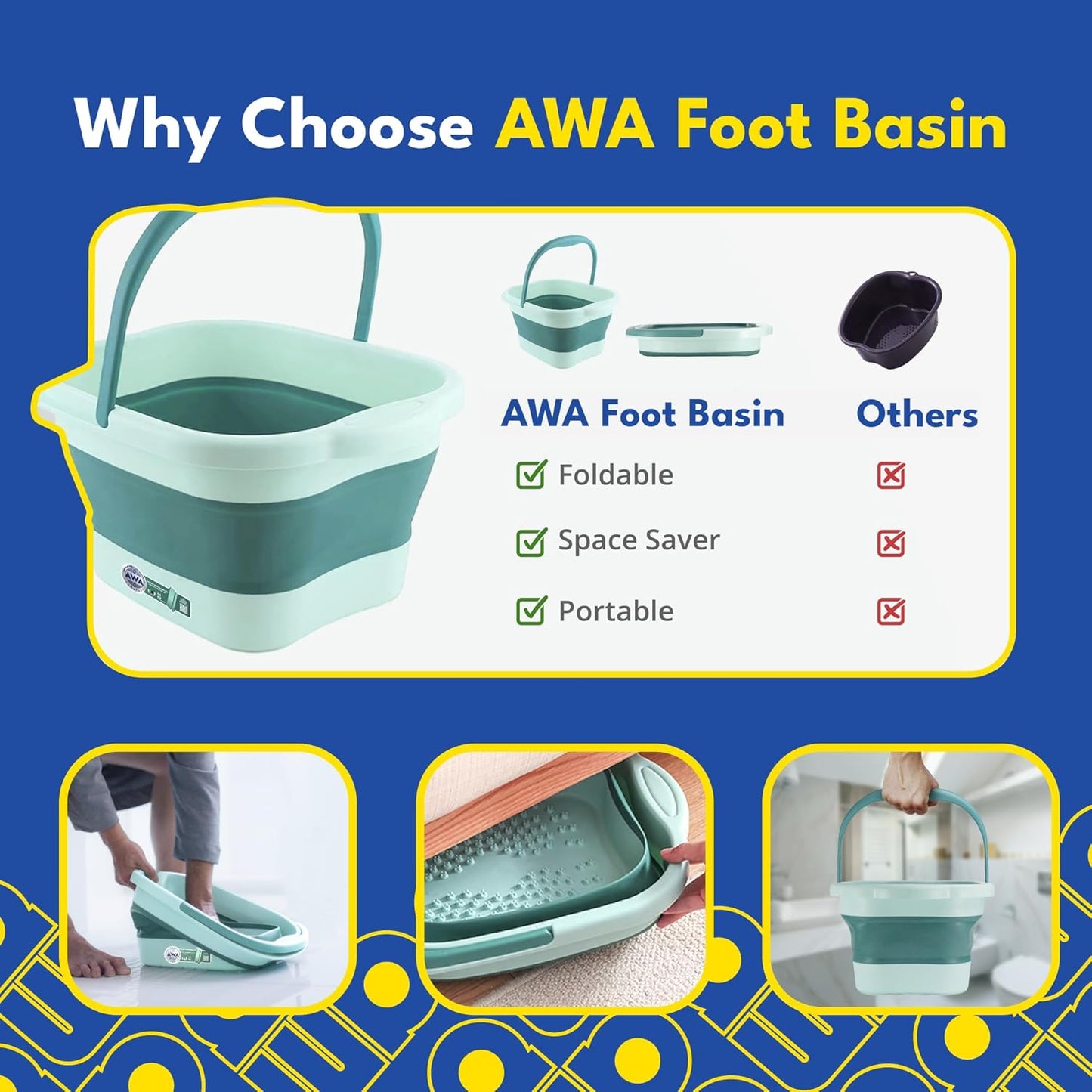 Foot Soaking Tub for Soaking Feet, Collapsible Foot Tub, Foot Bath Soak Tub with Massage Nodes, Large Pedicure Foot Spa Bucket, Portable Foot Soaker Container for Foot Care Routine at Home