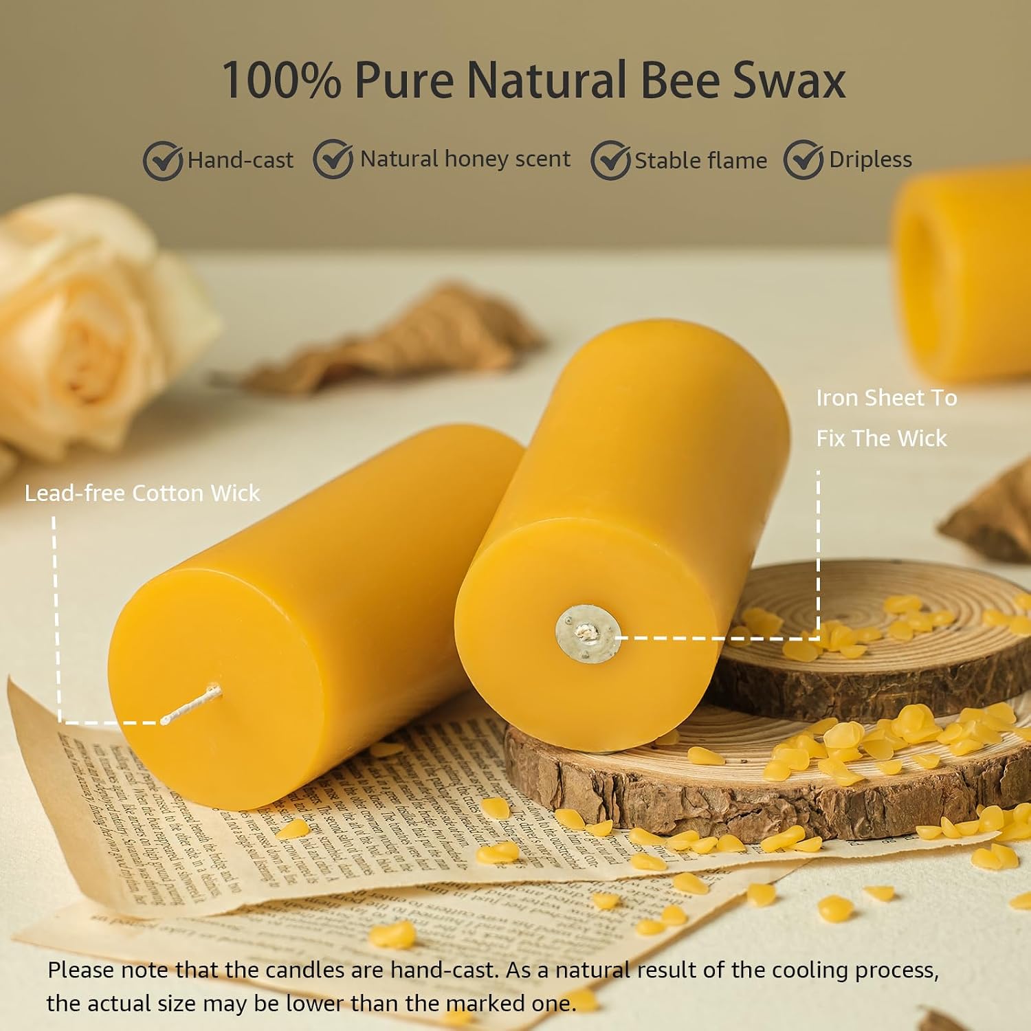 Natural Organic Beeswax Pillar Candles 2x4 Inch Bulk, 100% Pure Bees Wax Candles for Home, 140 Hour Long Burning, Dripless Smokeless Non Toxic Candle for Emergency Parties Meditation Prayer(4 Pack)