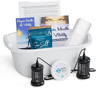 Ionic Foot Bath Detox Machine for Home Use - Free Regain Health & Vitality Booklet & Brochure - 2 Arrays, 20 Basin Liners, Detox Sea Salt, Basin 12QT