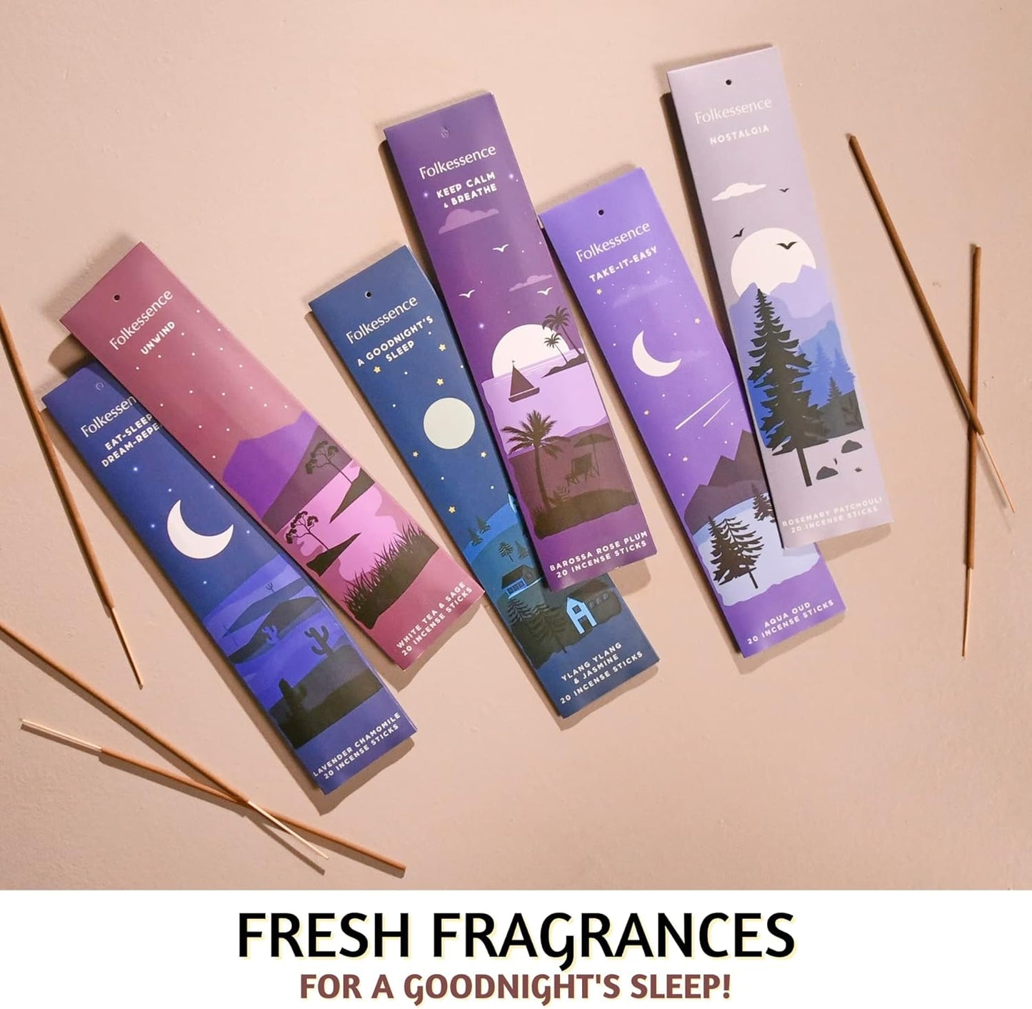 Folkulture Incense Sticks (120 Sticks) | Set of 6 Organic Aromatherapy Incense Sticks for Sleep, Relaxation, Meditation & Yoga | No Charcoal, Non-Toxic, 45-Minute Burn Time