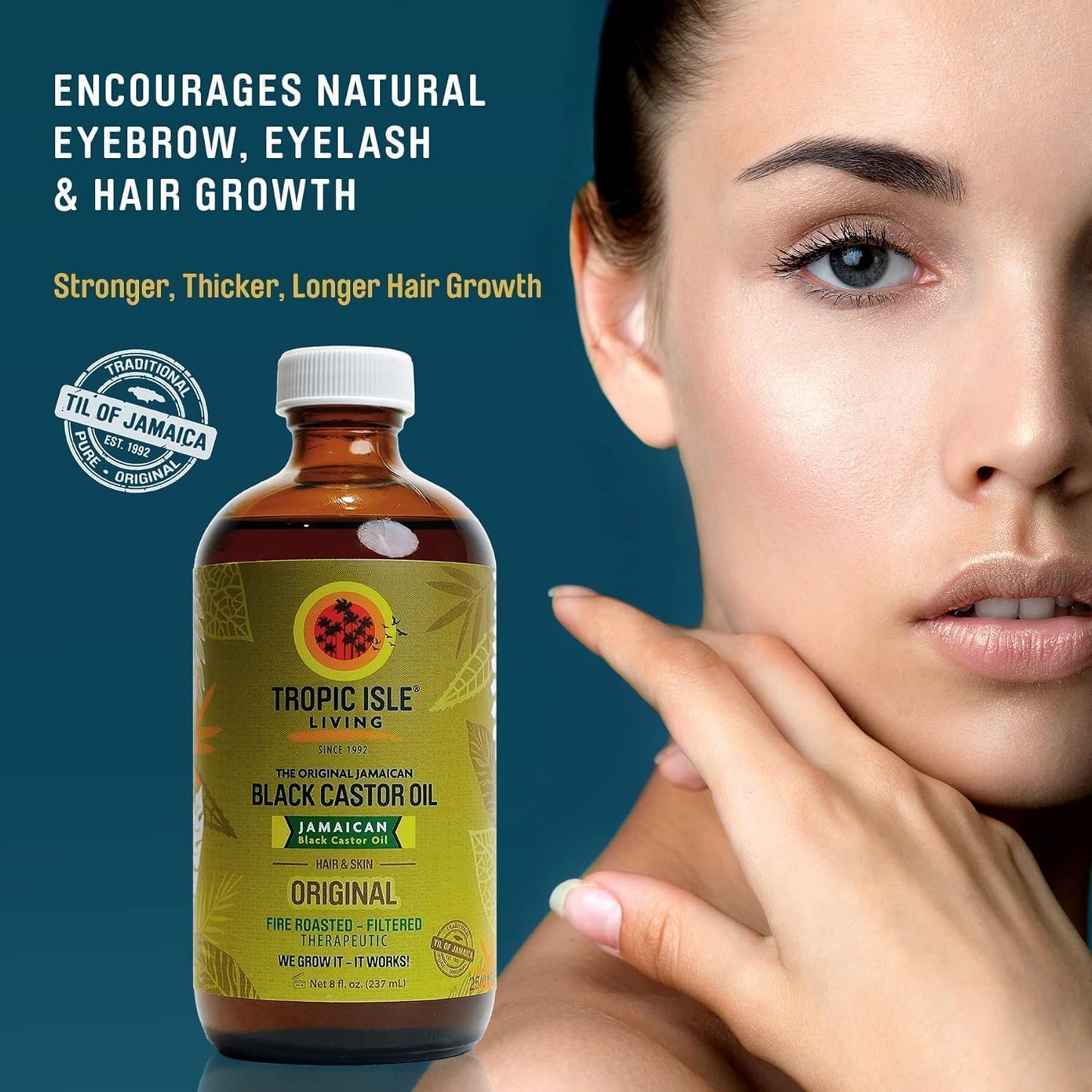 Tropic Isle Living Jamaican Black Castor Oil 8oz | Rich in Vitamin E, Omega Fatty Acids & Minerals | For Hair Growth Oil, Skin Conditioning, Eyebrows & Eyelashes, Scalp and Nail Care