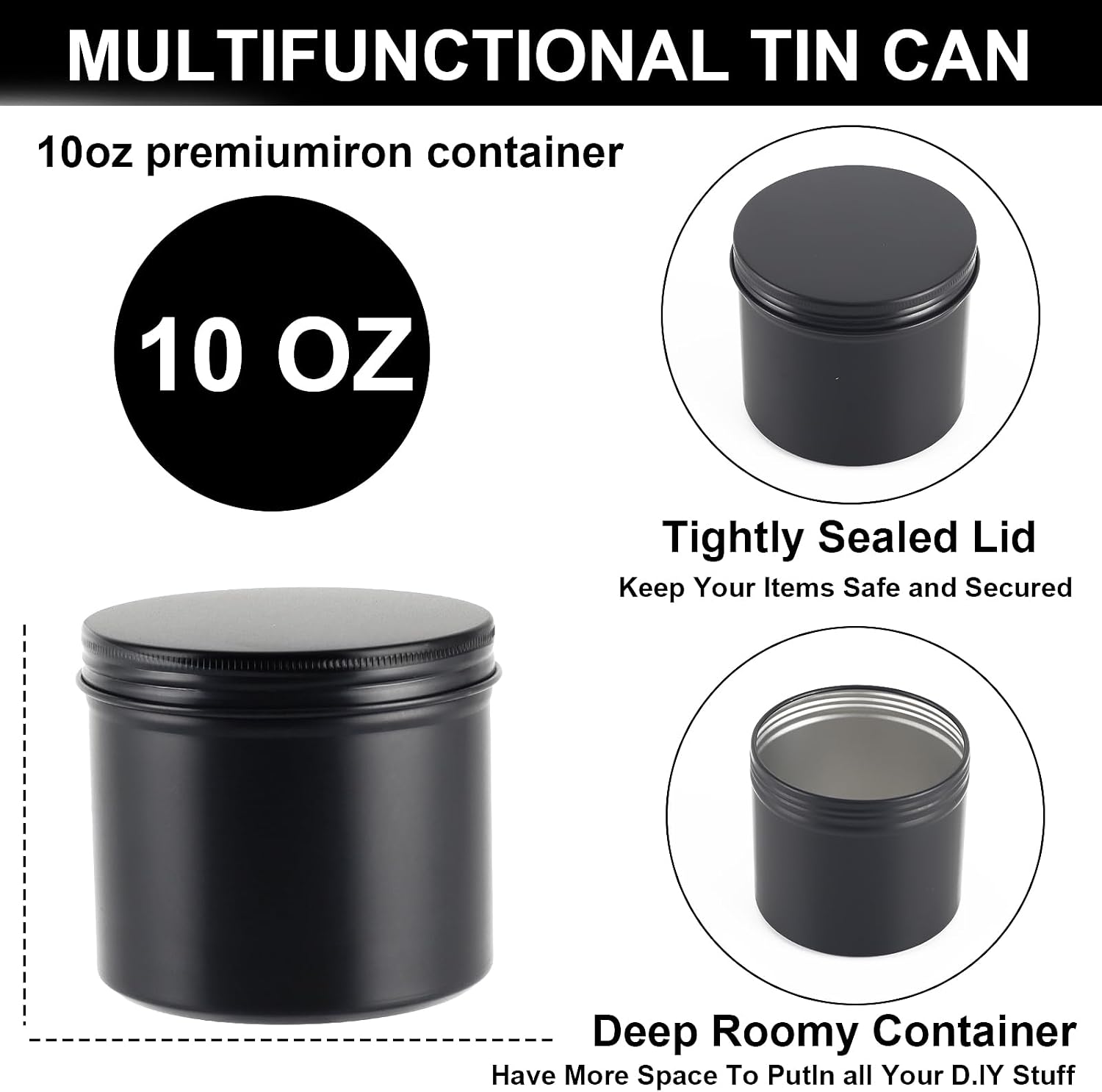 OBKJJ Black Candle Jars 10 oz Matte Tins 24 PCS Metal Candle Containers with Lids Bulk Candle Containers for Balms, Salve, Spices, Beard Balm, Crafts with 4 Markers 6 Sheets Label Stickers