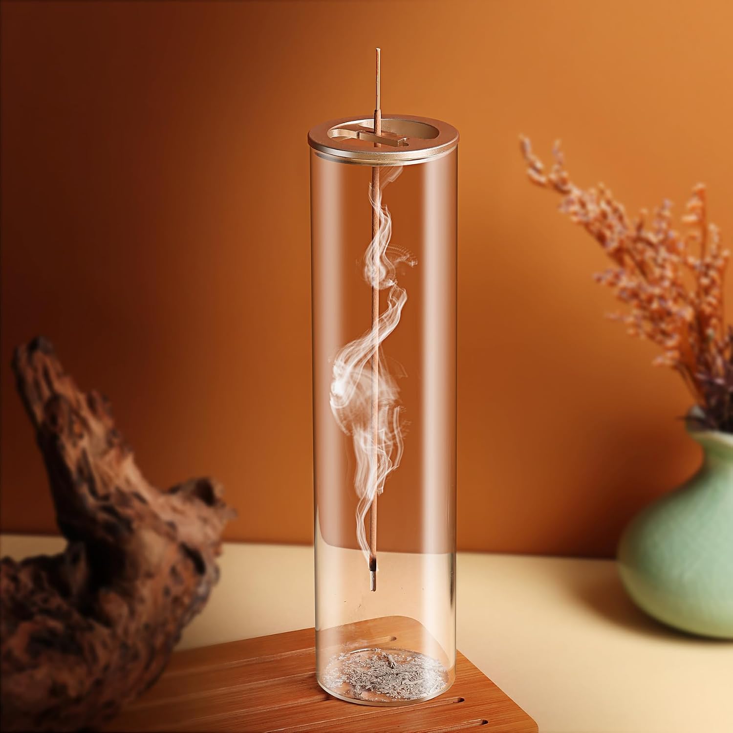 Eavida Incense Holder for Sticks [Anti-Ash Flying], Modern Insence-Stick Burner Holder with Removable Glass Ash Catcher, for Home Decor Yoga Meditation