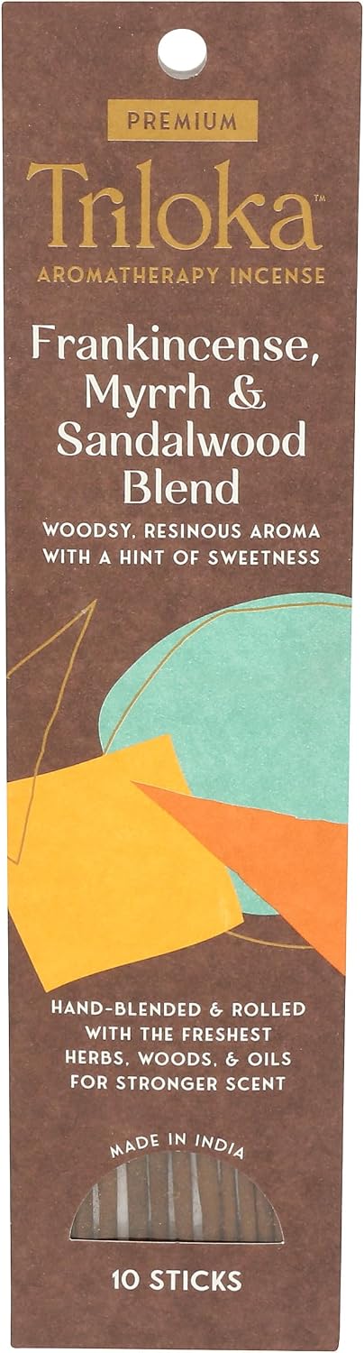 Triloka Premium Incense, Frankincense-Myrrh-Sandalwood Blend, 10 Sticks