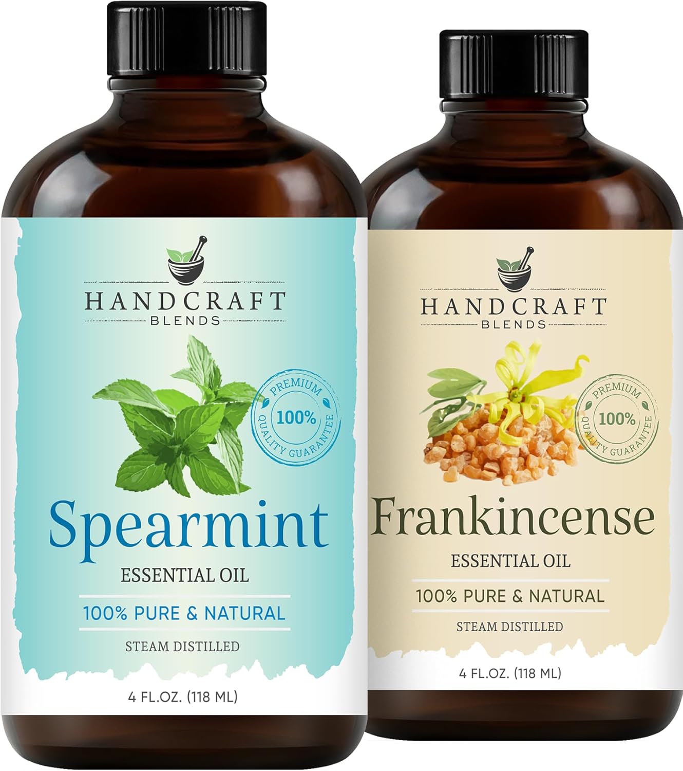 Handcraft Blends Cool & Clear Set: Frankincense and Spearmint Essential Oils – (2 x 4 Fl Oz) – 100% Pure & Natural – for Diffuser, Aromatherapy, and DIY Projects