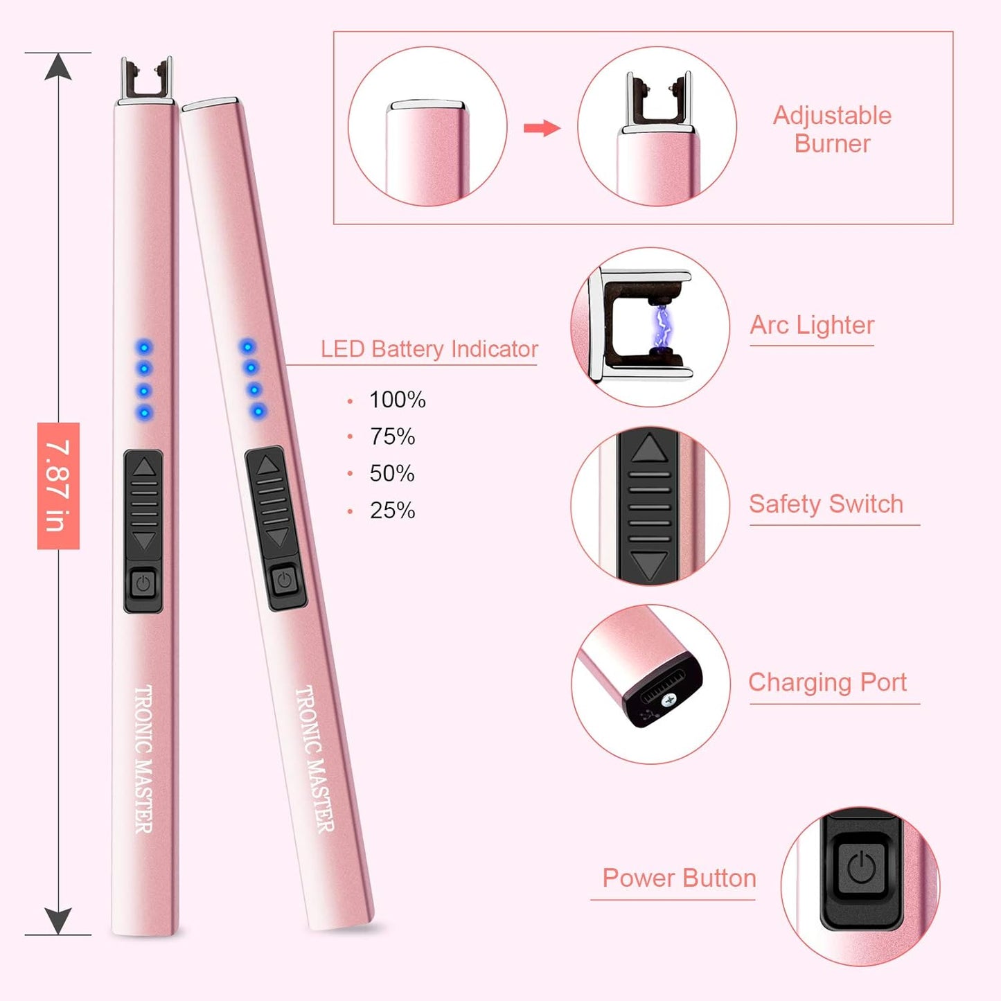 Electric Candle Lighter Valentine's Day Gifts for Women Mom Men Wife USB Arc Rechargeable Windproof Lighter for Candle BBQ Birthday Housewarming Gift Idals (Rose Gold)