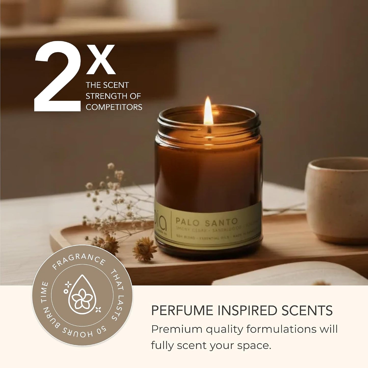 Palo Santo Candle, Rosemary Cedar Leather Soy Candle, Sandalwood Tonka, Perfume-Inspired, Hand Poured USA, High Fragrance Load, Lead-Free Wick, Reusable Jar, Ritual Scent, 7 oz