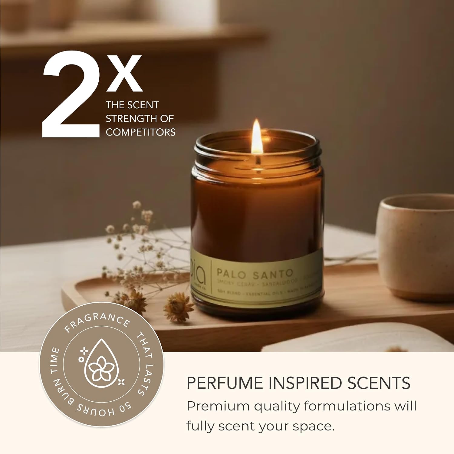 Palo Santo Candle, Rosemary Cedar Leather Soy Candle, Sandalwood Tonka, Perfume-Inspired, Hand Poured USA, High Fragrance Load, Lead-Free Wick, Reusable Jar, Ritual Scent, 7 oz