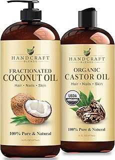 Handcraft Blends Hair Mask Essentials Set: Organic Castor Oil and Fractionated Coconut Oil – (2 x 16 Fl Oz) – 100% Pure & Natural – Carrier Oils for Hair Masks and Body Care