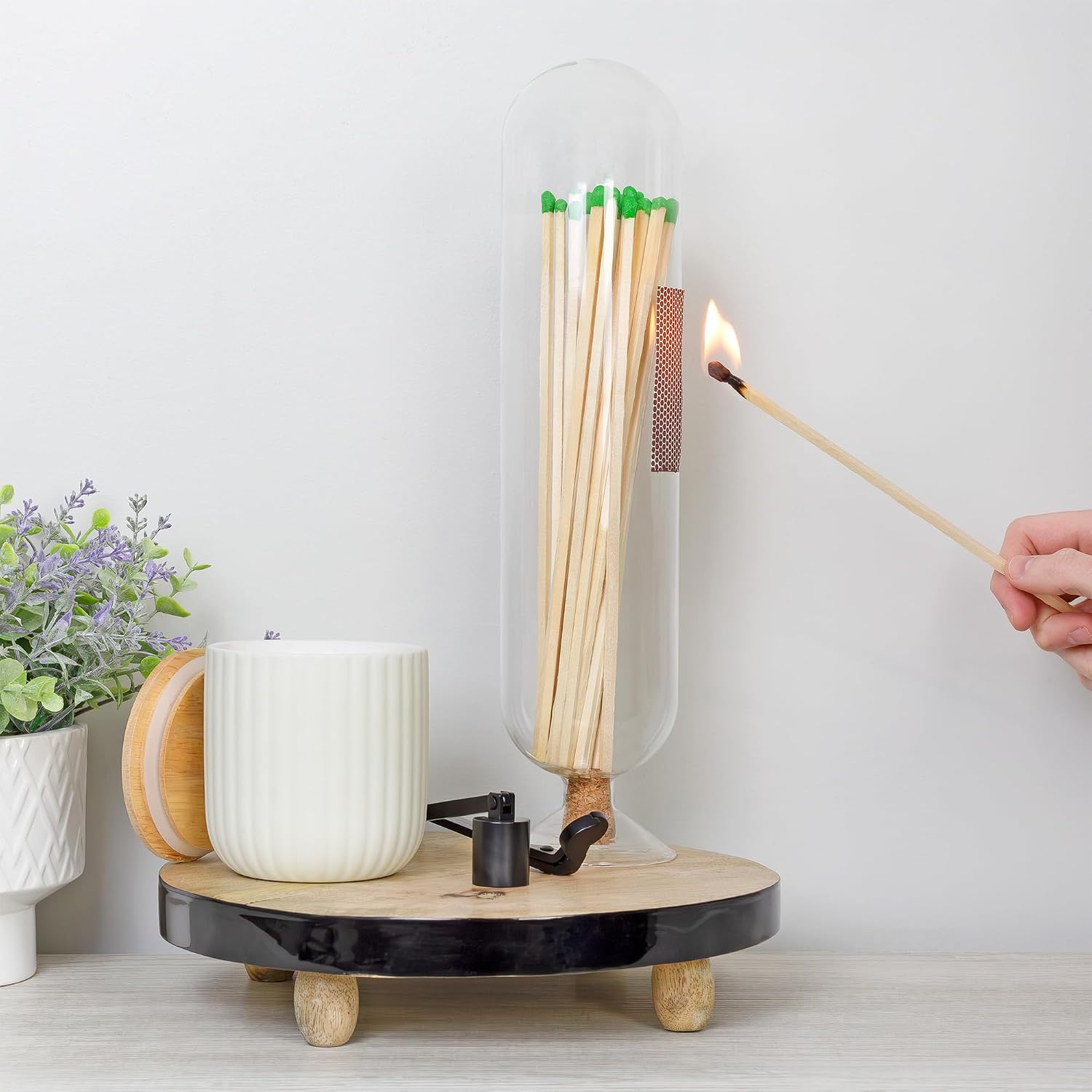 AuldHome Design Fireplace Matches Cloche Set; Jar, Striker w/Wick Trimmer and Snuffer