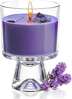 Lavender Scented Candle – Natural Soy Wax with Healing Crystals and Dried Lavender, 48-Hour Burn Time, Aromatherapy Candle for Stress Relief and Sleep, Reusable Glass Jar, Gift for Women