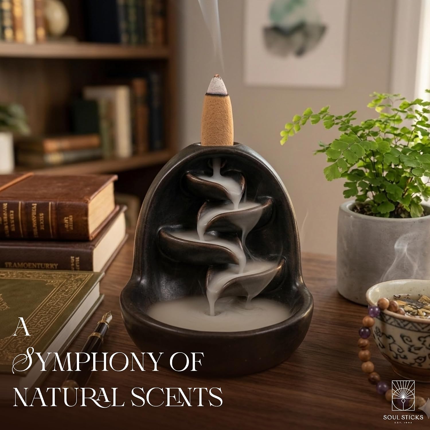 Soul Sticks Backflow Incense Cones – 40 Handmade Organic Cones for Waterfall Burner | 4 Pack Long Lasting Aromatic Scents | Thick White Smoke Incense for Meditation, Yoga & Gifts (Sandalwood)