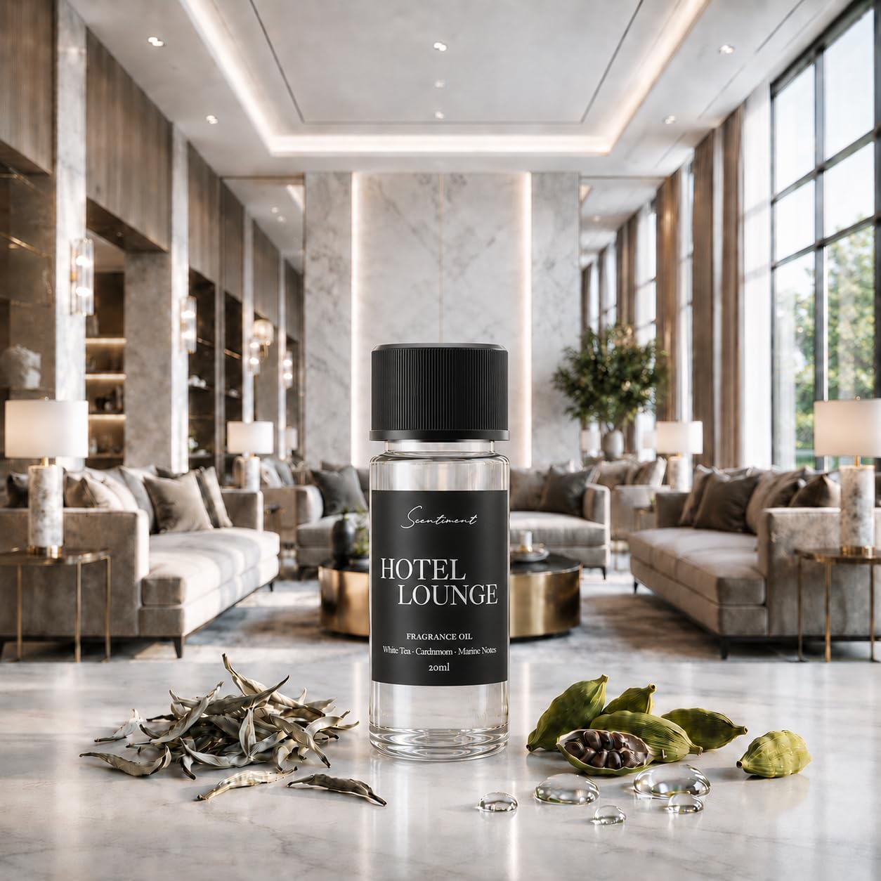 Scentiment Hotel Lounge Diffuser Oil - Premium Hotel Scent with Notes of White Tea, Cardamom & Marine Notes Home Scent, Hotel Fragrance Oil Diffuser Refill - 0.68 fl oz (20 mL)