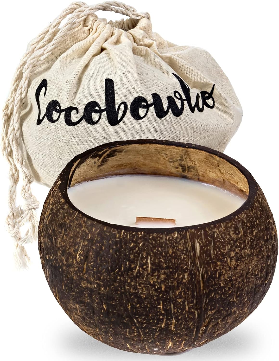 Soy Coconut Candle - Vanilla Scent, Wood Wick, Real Coconut Shell, Eco-Friendly, 45+ Hours Burn Time