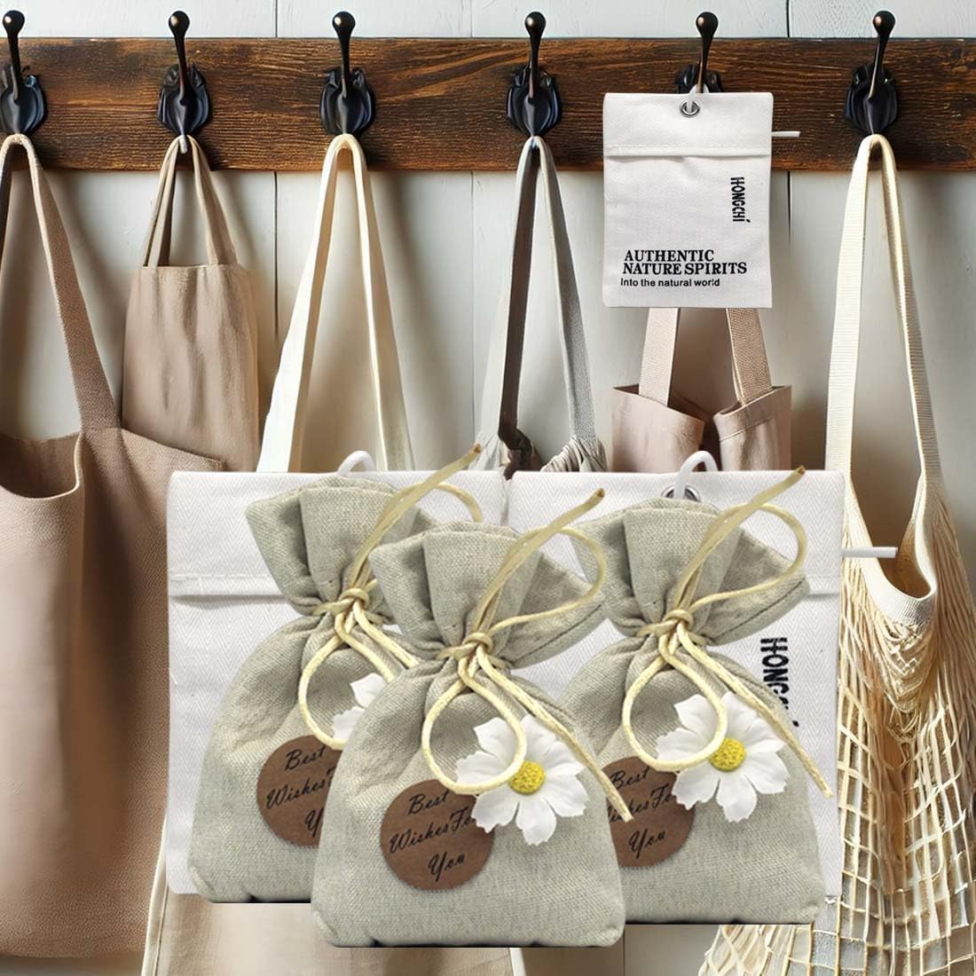 Home Refillable Fragrance Sachets 6-Pack, Lavender & Freesia Corn Cob Scent Bags for Closet Car Drawer, Natural Long-Lasting Freshener, Hemp Fabric Pouches