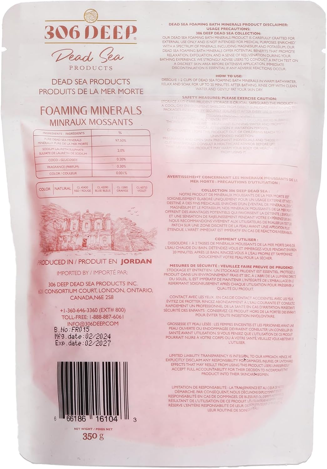 306 Deep Dead Sea Bath Salts Foaming Minerals - Red Dead Sea Coarse Mineral for Soaking with Rose Essential Oils, Alternative to Magnesium Flakes and Epsom Salt, Relaxing Bath Products for Men & Women