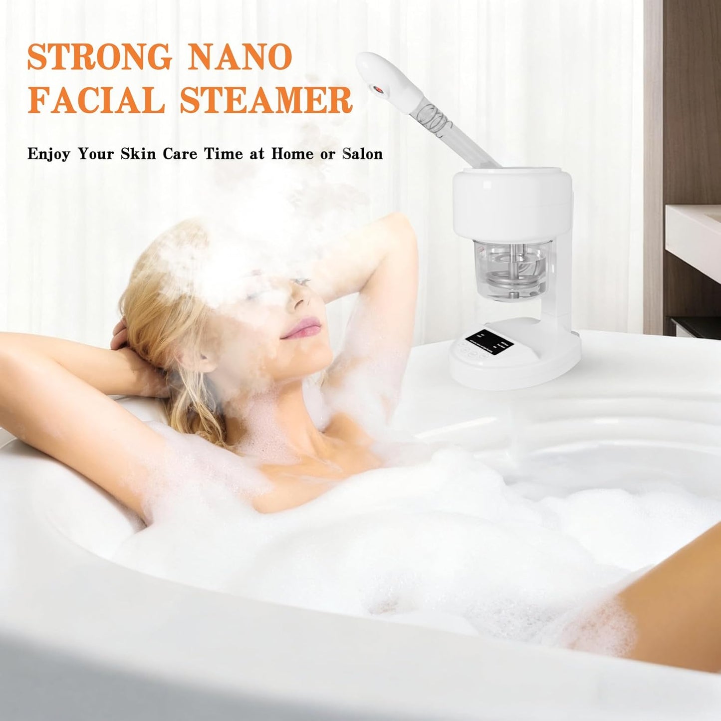 Nano Ionic Facial Steamer, 360° Rotatable Portable Mist Sprayer, Warm Mist Face Steamer for Pores Deep Cleansing Skin Moisturizing, Home SPA Facial Skin Care Device, White
