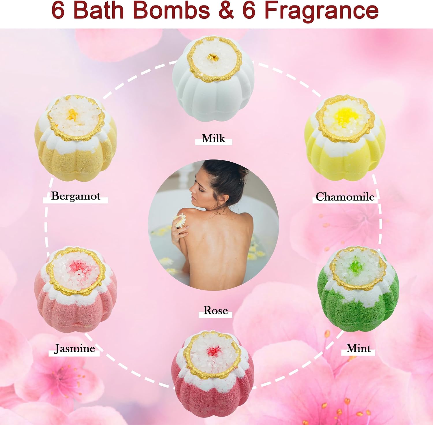 Bath Bombs Gift Set,6pcs Handmade Fizzies, Shea & Coco Butter Dry Skin Moisturize, Perfect for Bubble Spa Bath,Birthday Mothers Day Hallows' Day Gifts idea for Her