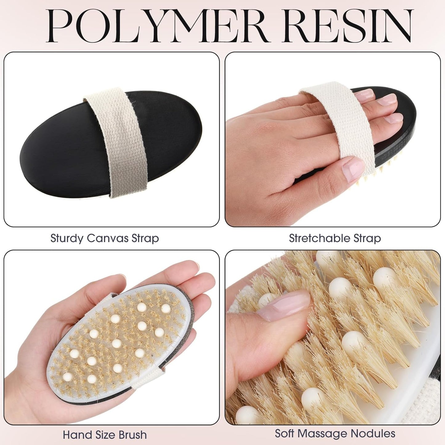 Gejoy 10 Pcs Dry Brushing Body Brush for Lymphatic Drainage Exfoliating Brush with Massage Nodule Dry Skin Body Scrubber Cellulite Shower Circulation Dead Exfoliator (4.92 x 2.56 Inches,Black)