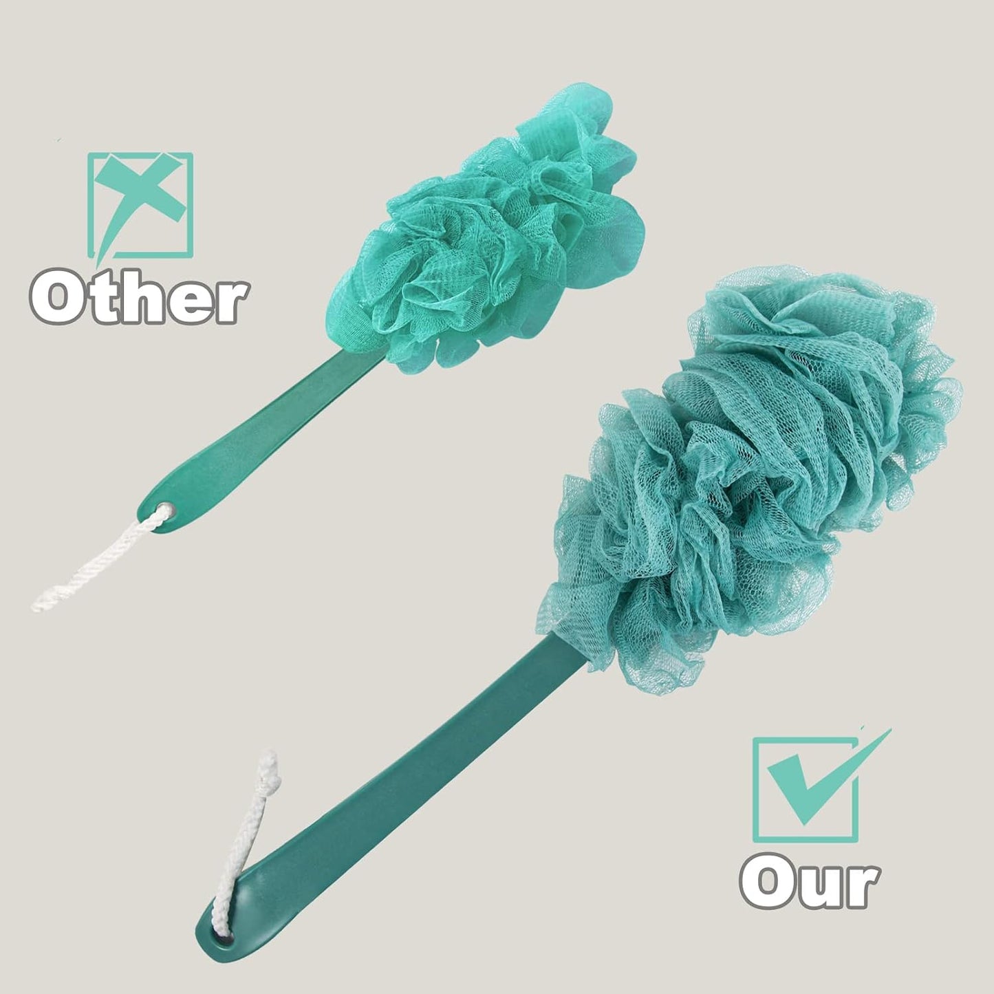 Evmliy Back Scrubber for Shower, Loofah Sponge Brush Exfoliating Body, Long Handle Scrub Brush for Shower with Loofah on a Stick for Back Use, Bathing Accessories Body Brushes (2Pack)