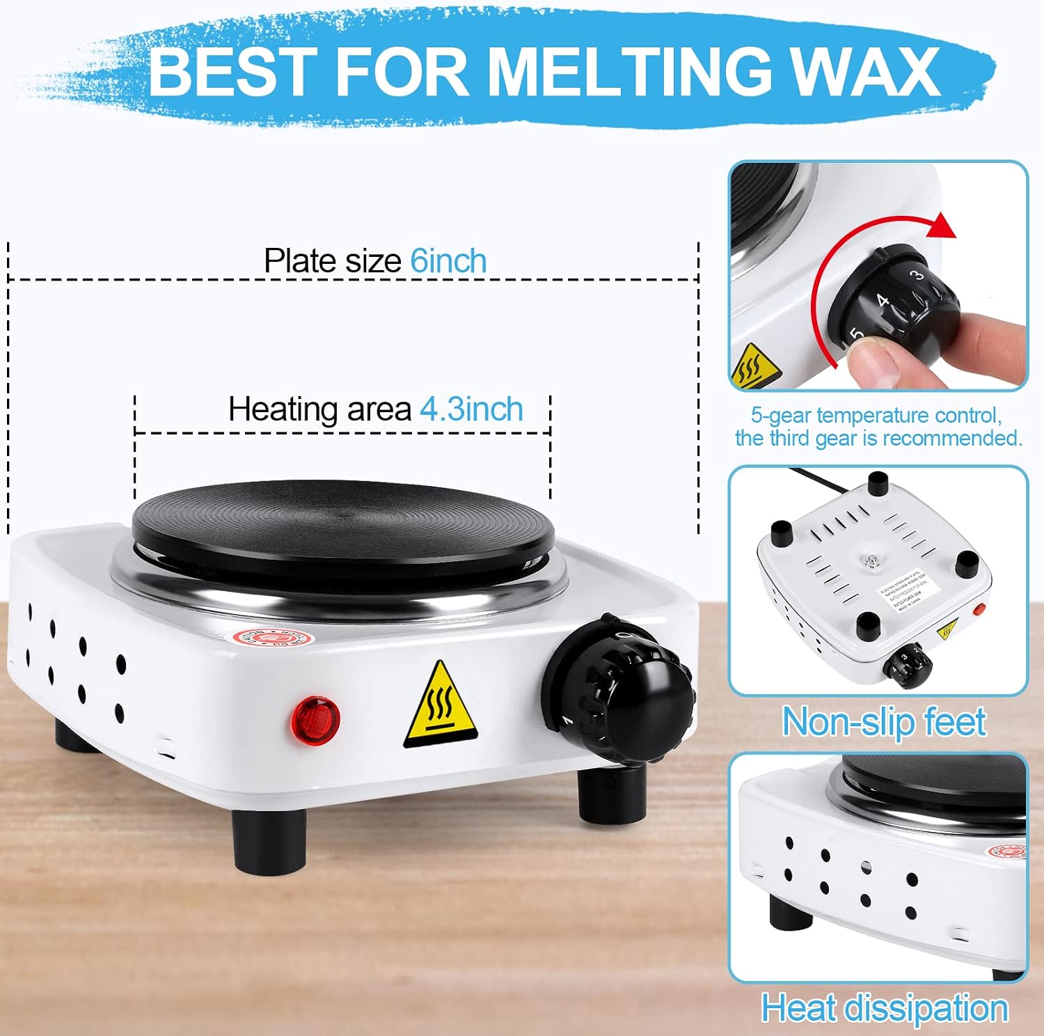 DINGPAI Hot Plate for Candle Making, White Color Electric Hot Plate for Melting Wax, Chocolate, Candy and More