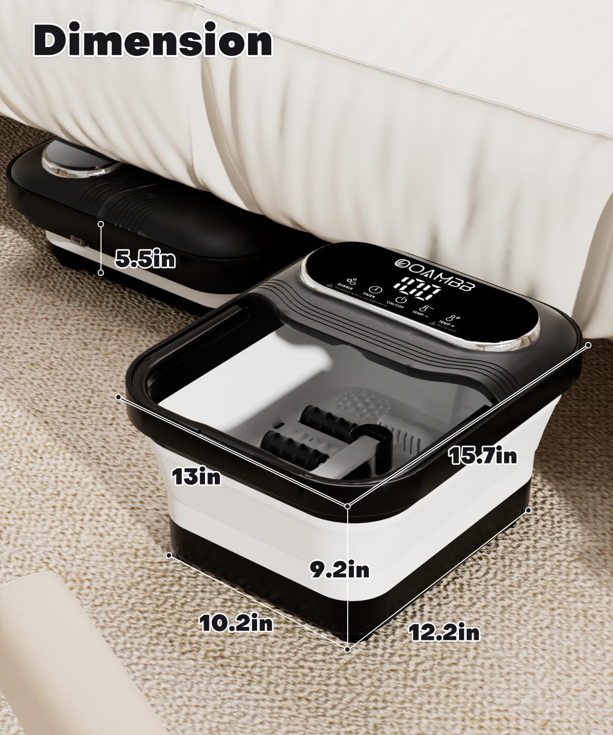 OOAMBB Collapsible Foot Spa with Heat, Bubble, Temp Control, Remote, Foot Bath Massager with XL Touch Screen and Massage Rollers, Foot Soaking Tub, Pedicure Foot spa for Stress Relief (Black+Green)