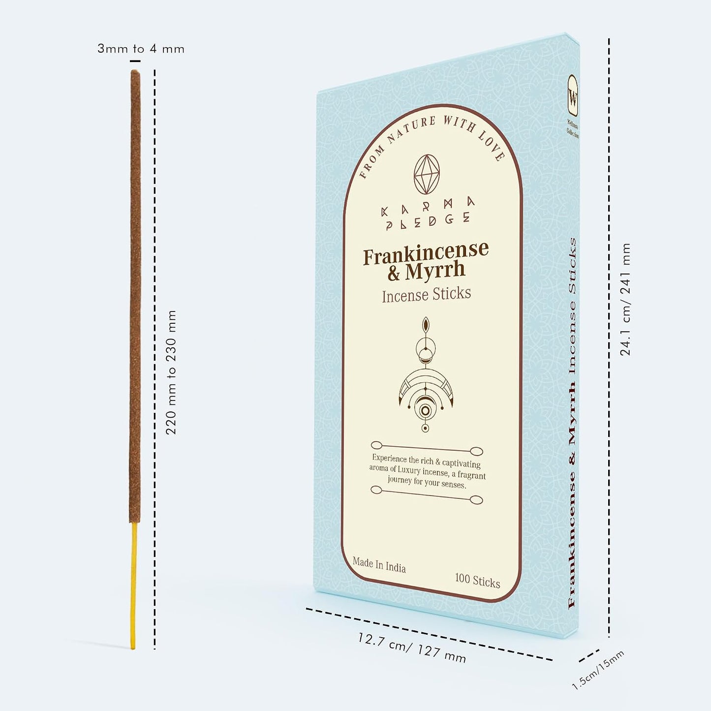 KarmaPledge Frankincense & Myrrh Incense Sticks, Burn Time 45-60 Min, 100 Sticks