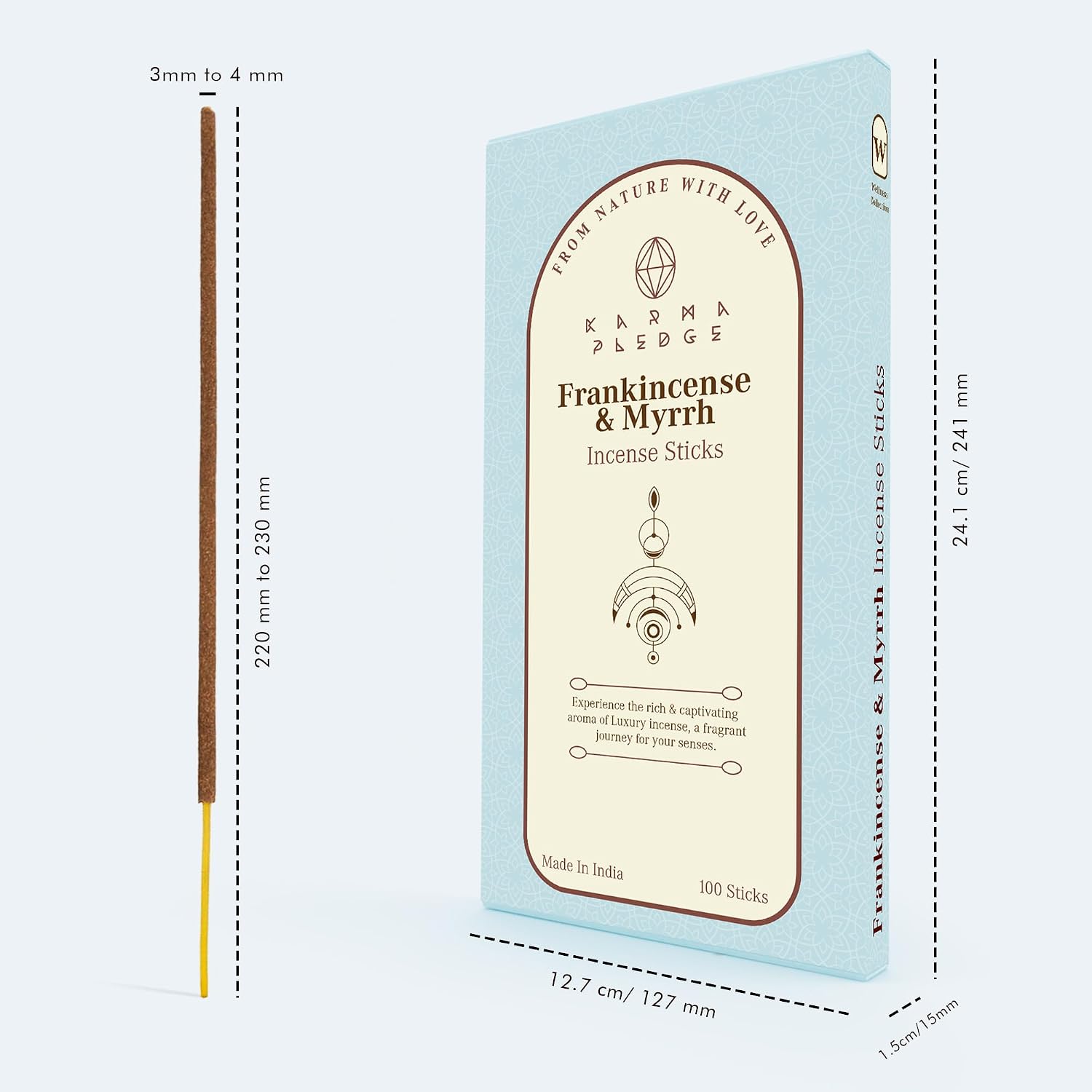 KarmaPledge Frankincense & Myrrh Incense Sticks, Burn Time 45-60 Min, 100 Sticks