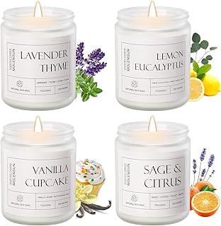 Molensun 4 Pack Candles for Home Scented, 28 oz Long Lasting Candles, Soy Candle Set Gift for Women - Lavender Thyme/Lemon Eucalyptus/Sage &Citrus/Vanilla Cupcake