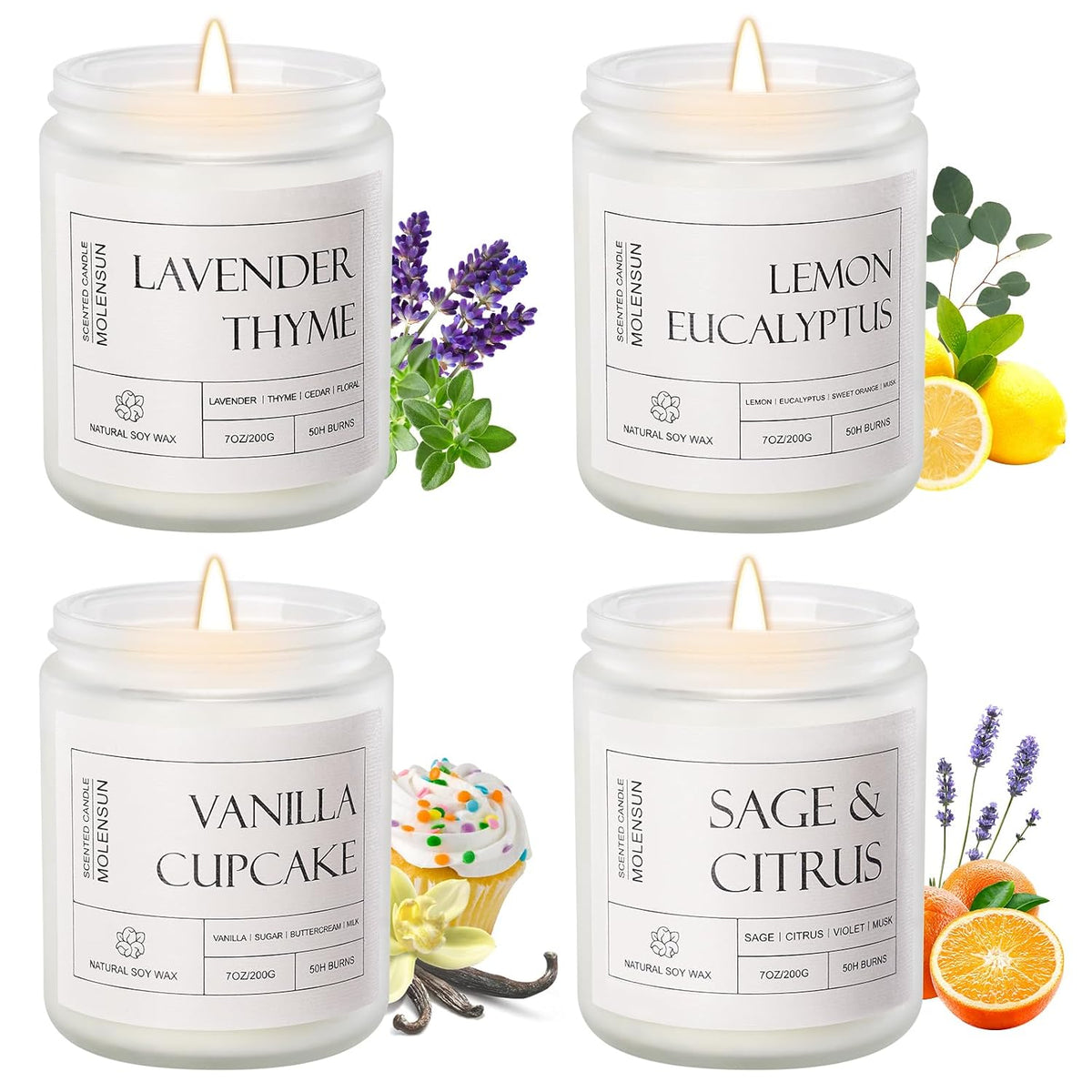 Molensun 4 Pack Candles for Home Scented