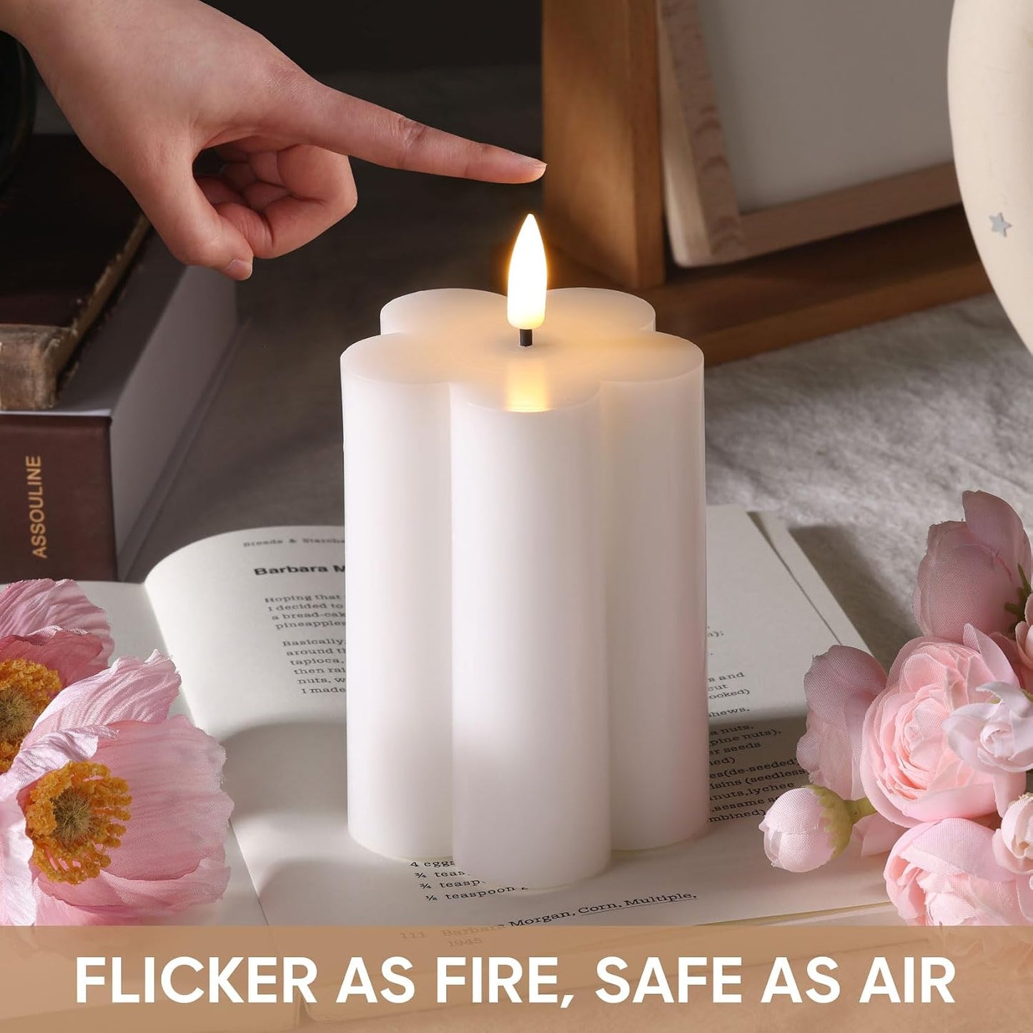 White Flameless Pillar Candles with Remote, Flickering LED Wax Candles Battery Operated Aesthetic Home Decor Set of 2