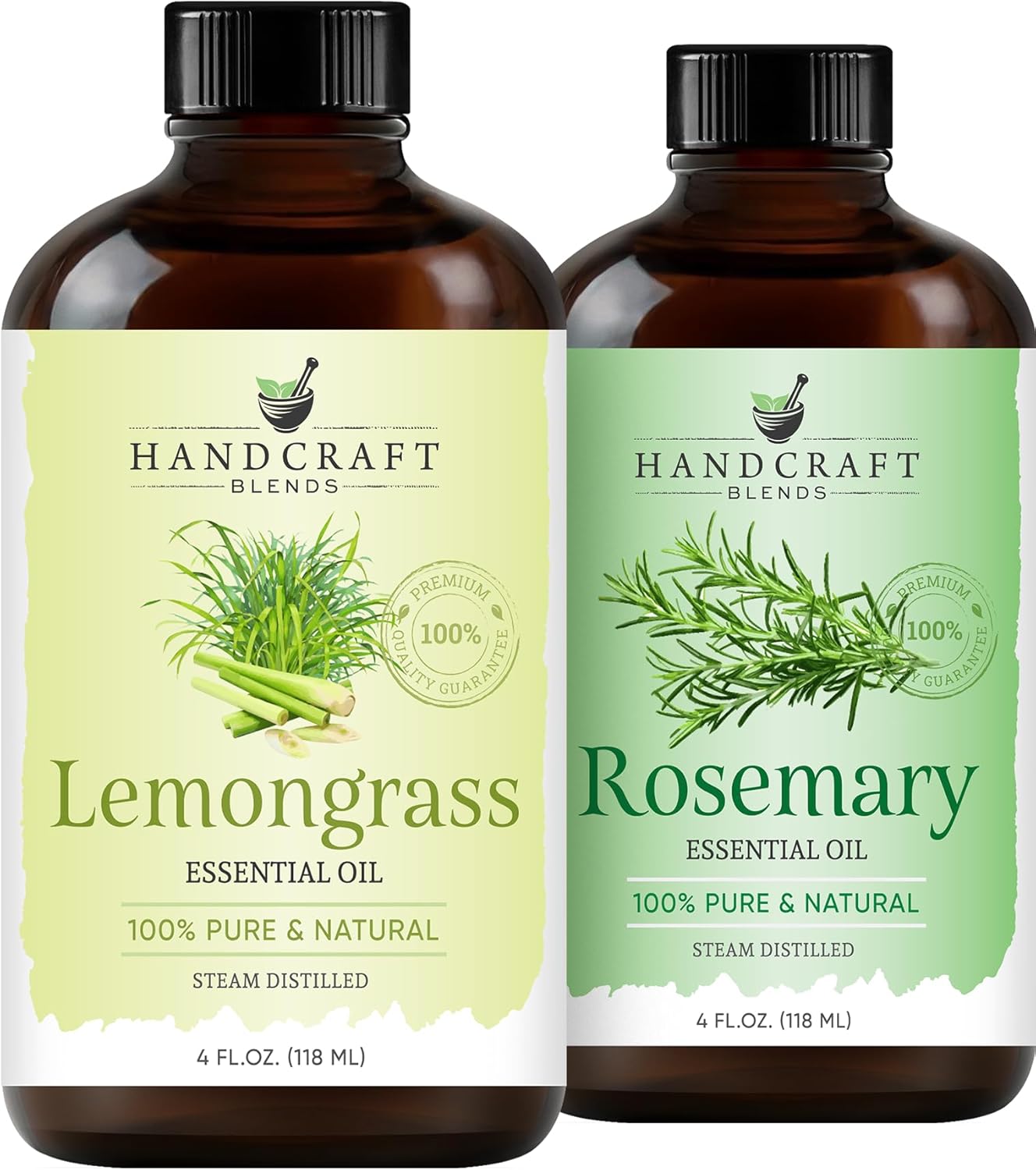 Handcraft Blends Focus & Fresh Set: Rosemary and Lemongrass Essential Oils – (2 x 4 Fl Oz) – 100% Pure & Natural – for Diffuser, Aromatherapy, and DIY Projects
