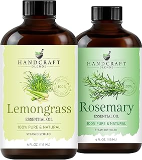 Handcraft Blends Focus & Fresh Set: Rosemary and Lemongrass Essential Oils – (2 x 4 Fl Oz) – 100% Pure & Natural – for Diffuser, Aromatherapy, and DIY Projects