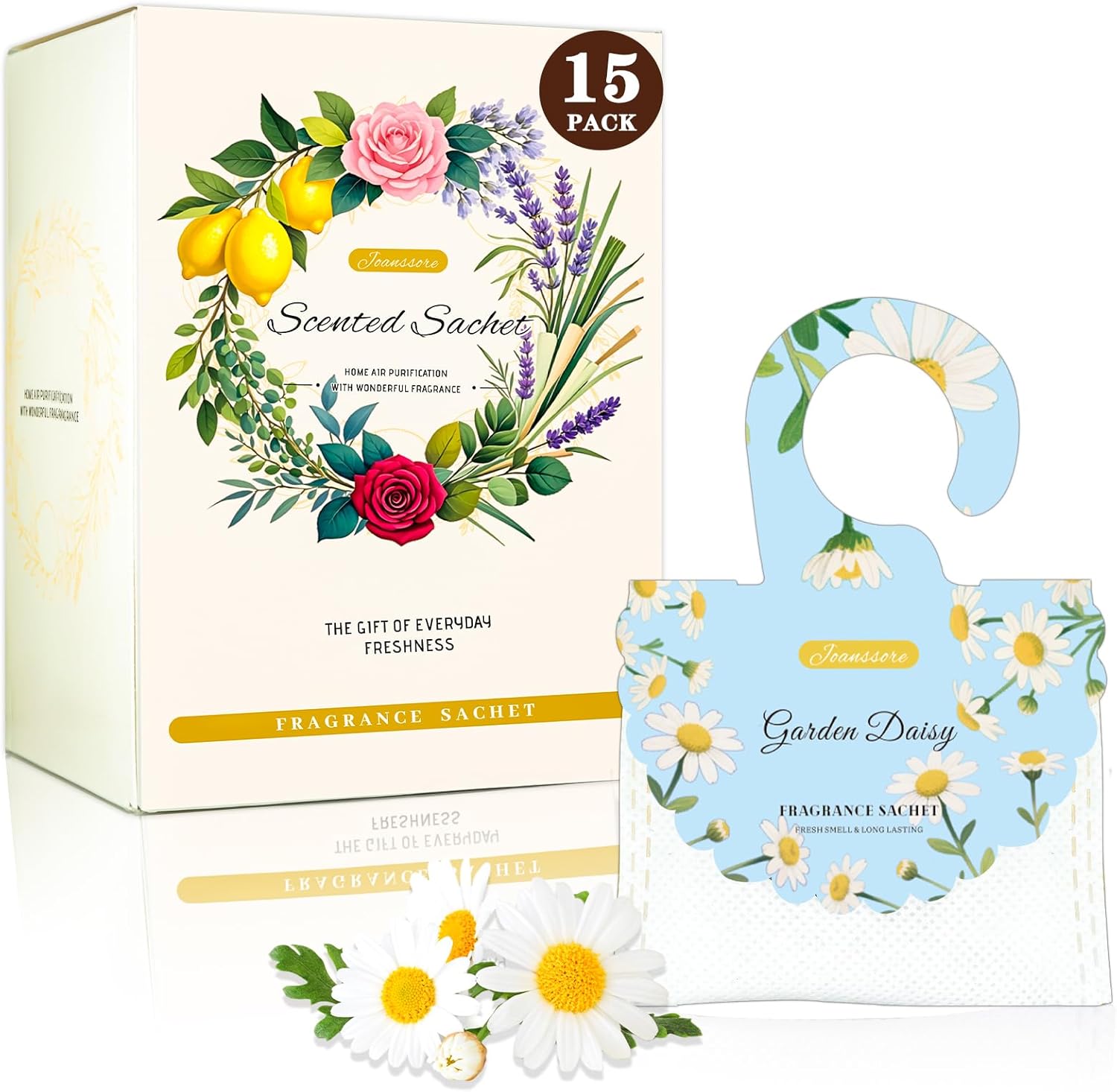 15 Packs Scented Sachets Bag for Drawers and Closets, Air Freshener for Home Fragrance Sachet, Long-Lasting Hanging Closet Deodorizer Smell Goods for House (Garden Daisy)