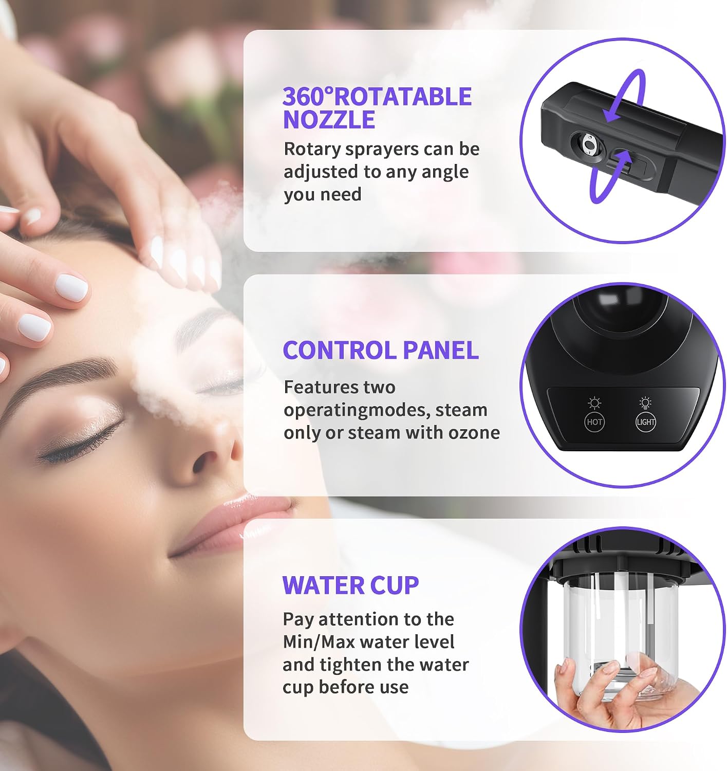 Facial Steamer with Magnifying Lamp, 2 in 1 Ozone Steamer for Face Professional, Professional Facial Steamer for Esthetician, Salon & Spa Face Beauty Equipment.