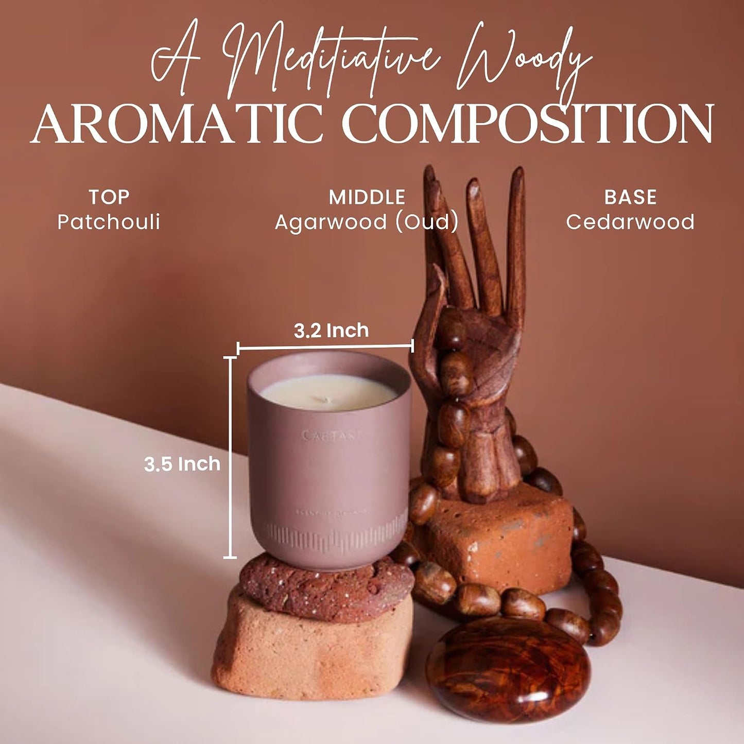 CAFTARI Scent of Nirvana Scented Candle | Oudh, Cedarwood & Patchouli | Soy Candles Non Toxic | 60-Hour Burn | Scented Candles for Home | Stress Relief Aromatherapy | Luxury Ceramic Jar | 10.5 oz