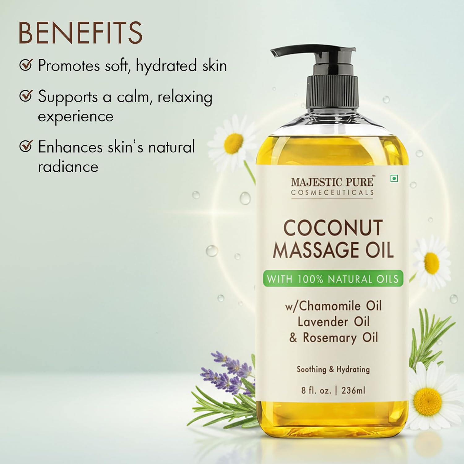 MAJESTIC PURE Coconut Massage Oil for Massage Therapy - Refreshing, and Relaxing - Natural Oils - for All Skin Types - Men and Women - 8 fl oz