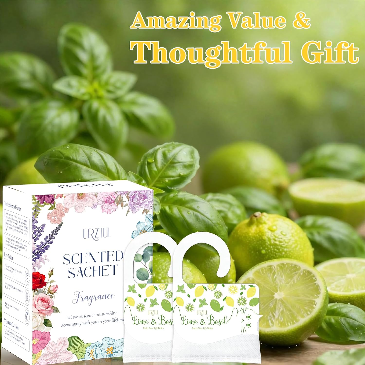 13 Packs Lime & Basil Sachets Bags for Drawers and Closets, Hanging Scented Sachets Air Fresheners, Natural Home Fragrance Odor Eliminator for Wardrobe, Shoe Cabinet, Car & Bathroom Potpourri Bag