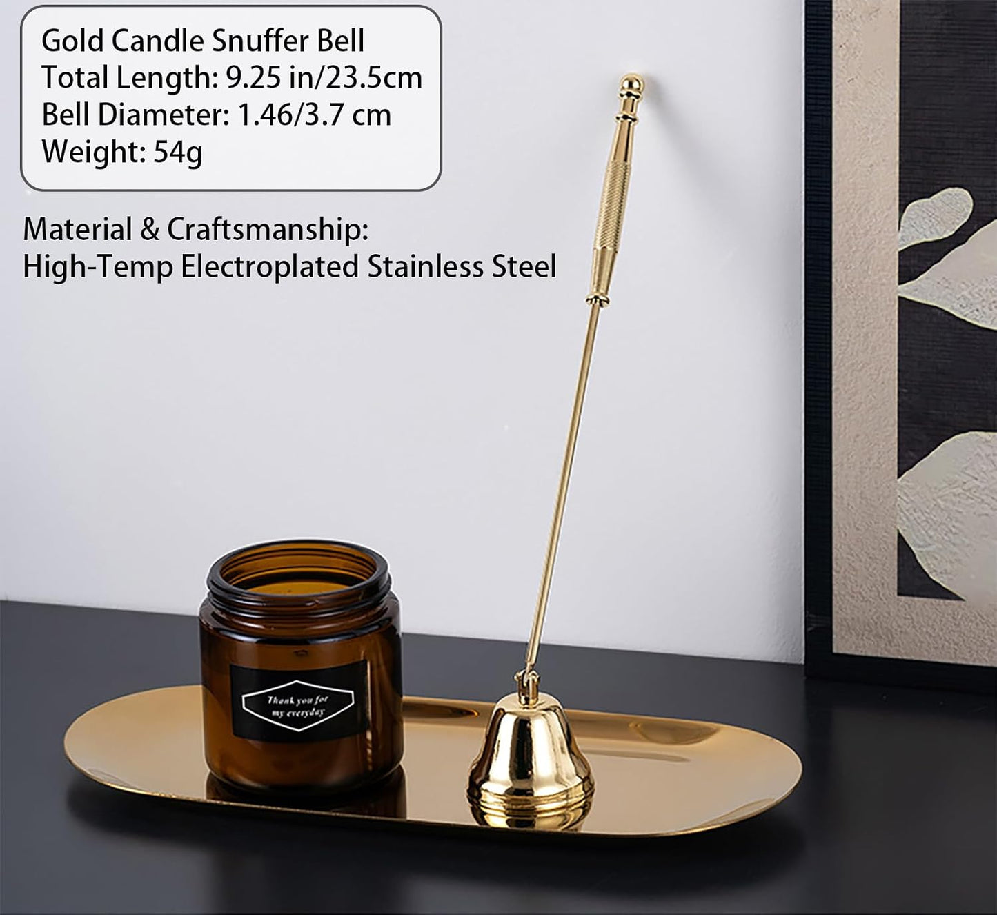 1Pc Gold Metal Candle Snuffer Wick Snuffer with Long Handle, Wick Extinguisher,Candlesnuffers Candle Accessories and Fireplace Tools