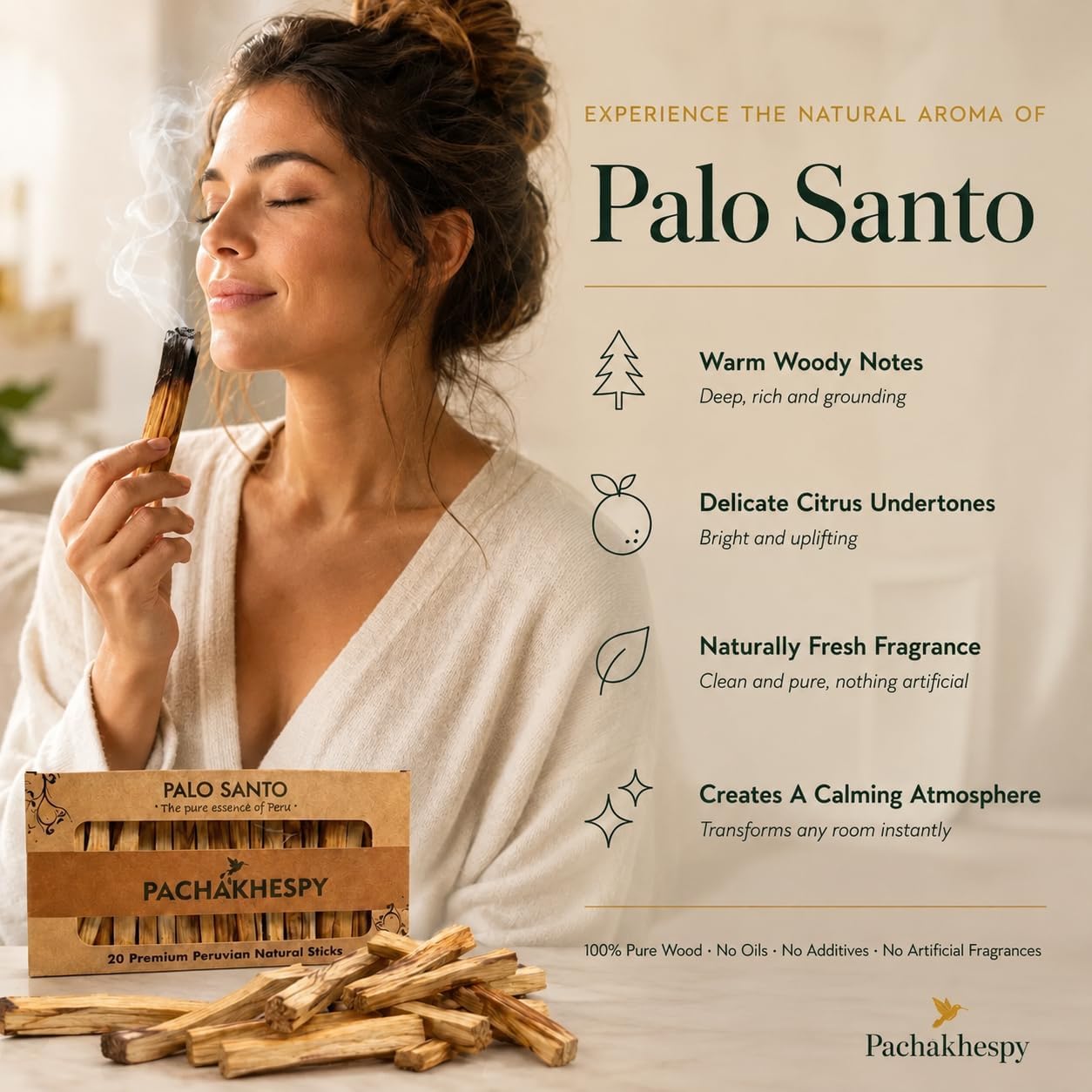 Authentic Premium Palo Santo from Peru 20 Pack of Natural Holy Wood Hand Harvested Smudging Sticks for Home Fragrance Energy Cleansing Meditation Spiritual Rituals Anti Stress Wellness Incense