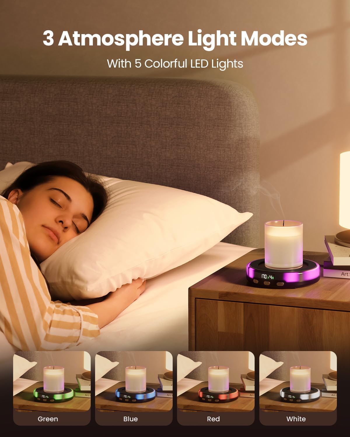 Gaiatop Coffee Mug Warmer for Desk, 3 Temp Settings, 2-9Hrs Timer, 3 Colorful Romantic Atmosphere Light Modes, Stocking Stuffers, Beverage Heating Plate with Digital Display for Candle Tea Milk Black